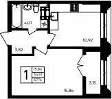 1-комн., 34.61 м²