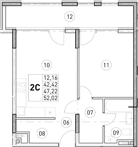 2-комн., 42.42 м²