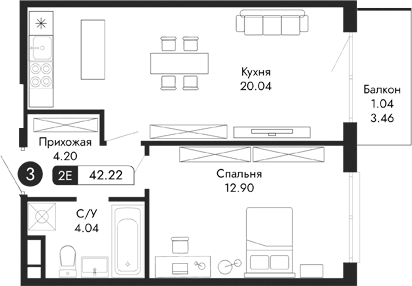 2-комн., 41.18 м²