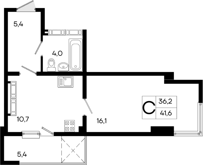 1-комн., 36.2 м²