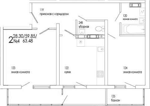 2-комн., 59.78 м²