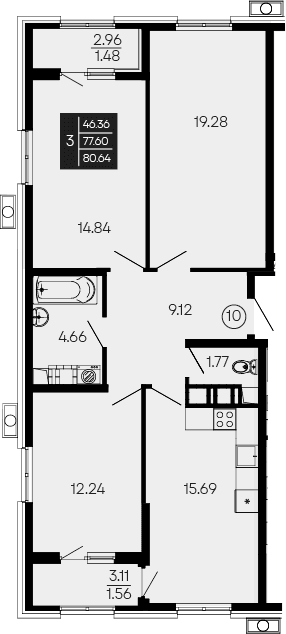 4-комн., 77.6 м²