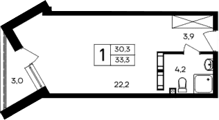 Студия, 30.3 м²