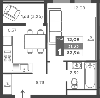 1-комн., 29.7 м²
