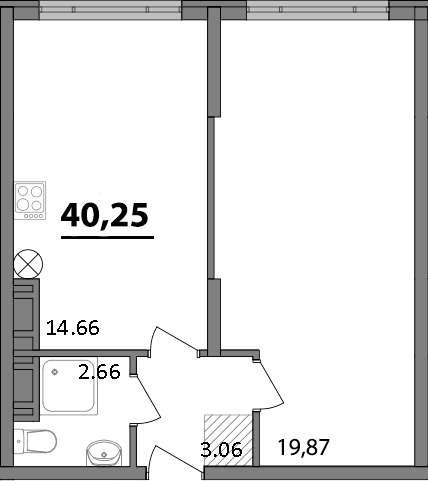 1-комн., 40.25 м²