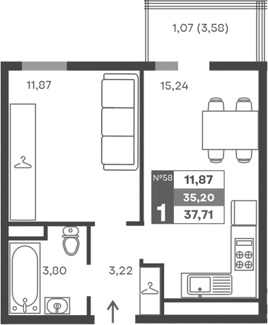 1-комн., 34.13 м²