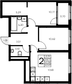 2-комн., 58.73 м²