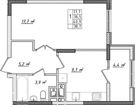 1-комн., 36.5 м²
