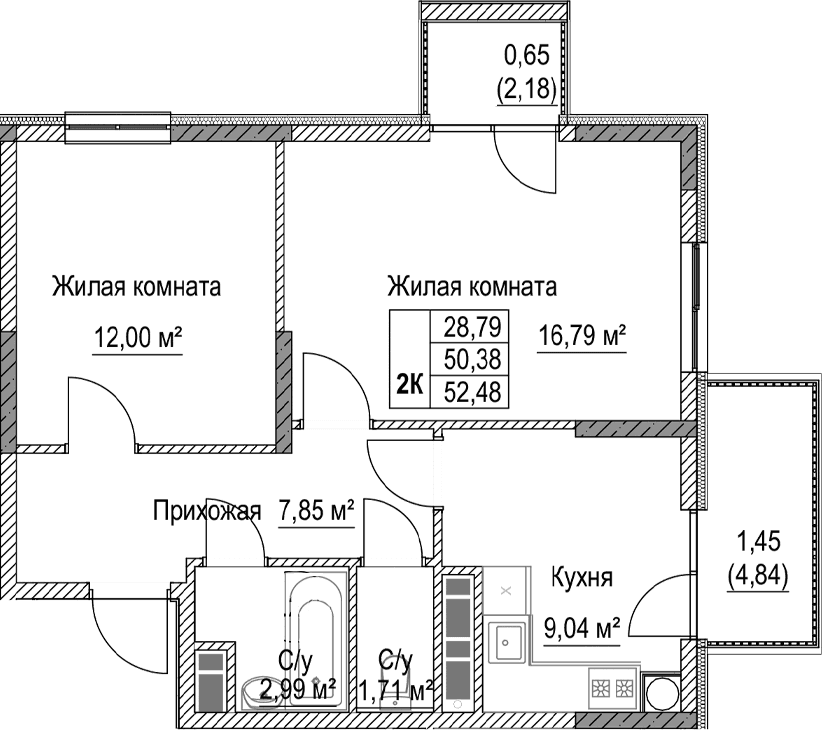 2-комн., 50.38 м²
