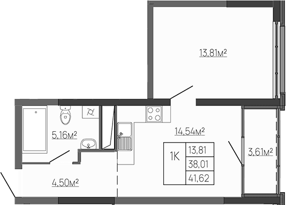 1-комн., 39.7 м²