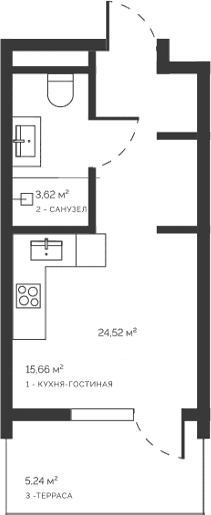 Студия, 19.28 м²