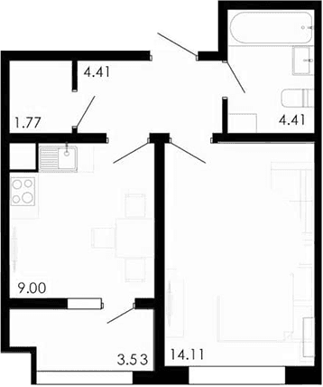 1-комн., 33.87 м²