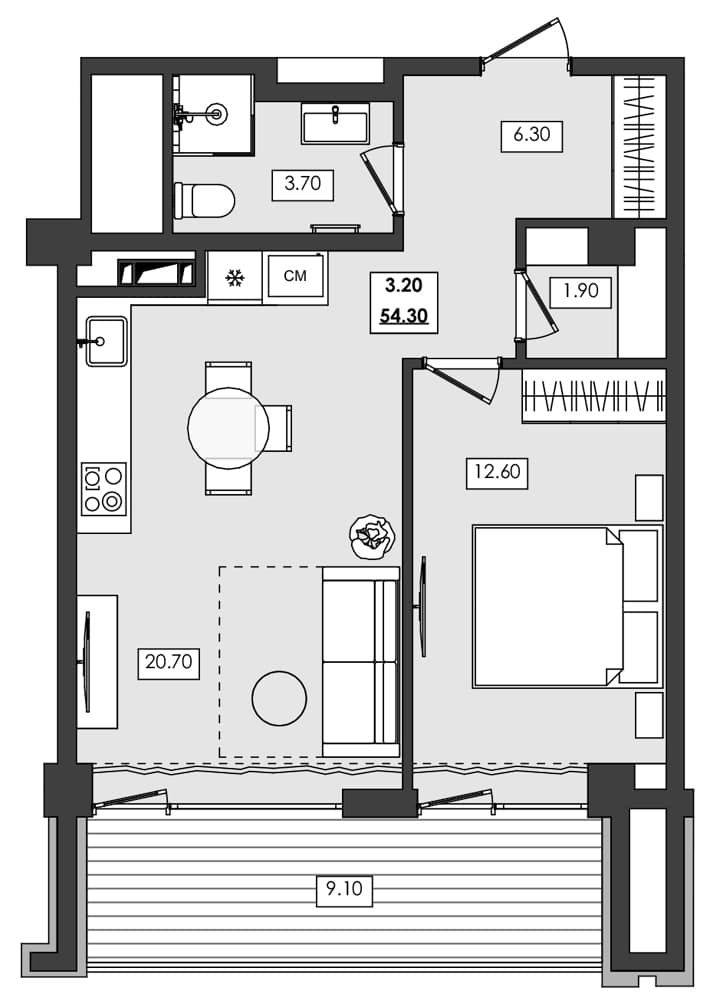 1-комн., 45.2 м²