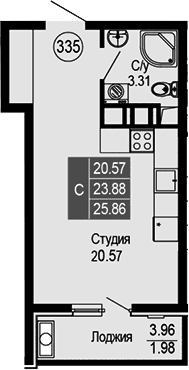 Студия, 23.88 м²