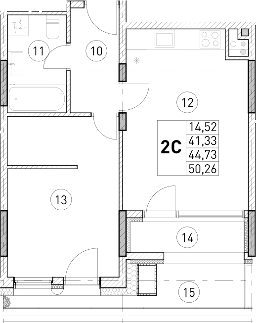 1-комн., 41.33 м²