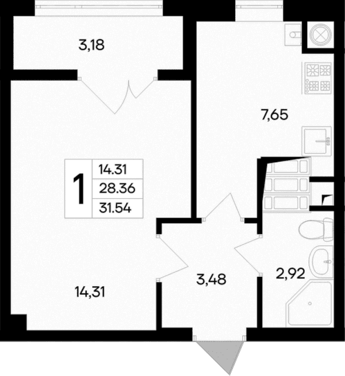 1-комн., 28.36 м²