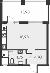Студия, 28.44 м²