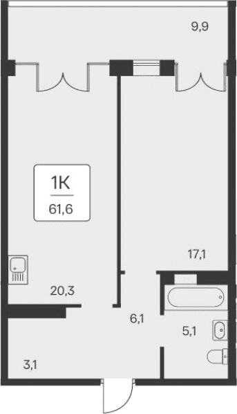1-комн., 51.7 м²