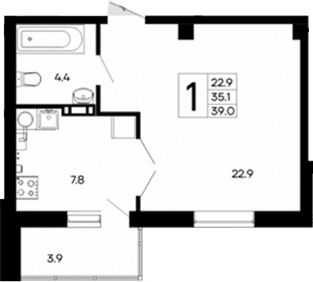 1-комн., 35.1 м²
