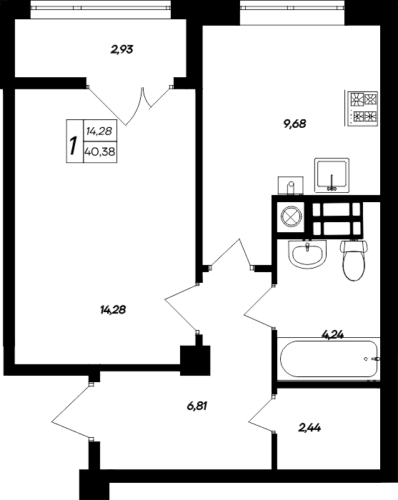 1-комн., 37.45 м²