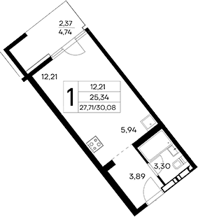 Студия, 27.71 м²