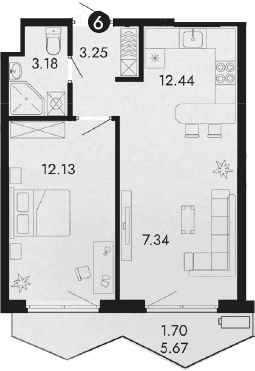 2-комн., 38.16 м²