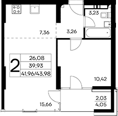 1-комн., 41.95 м²
