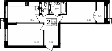 2-комн., 58.56 м²