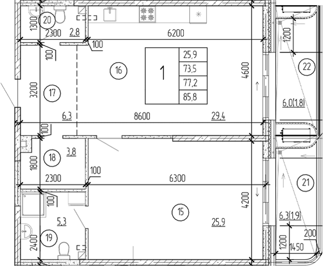 1-комн., 73.5 м²