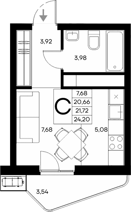 Студия, 20.66 м²