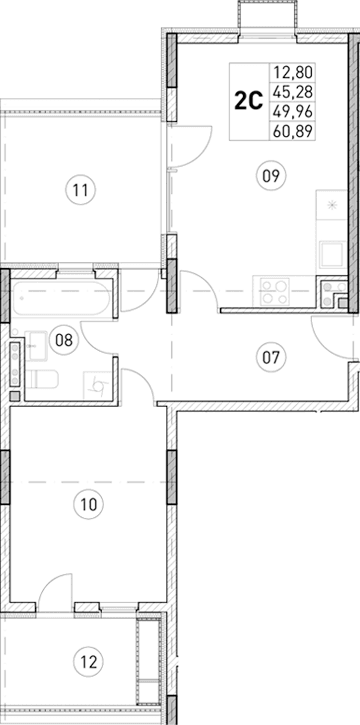 1-комн., 45.28 м²