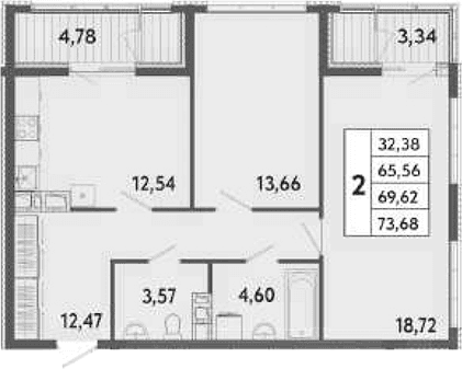 2-комн., 65.56 м²