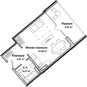 Студия, 33.27 м²