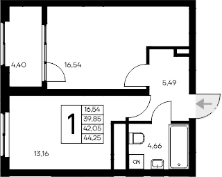 1-комн., 39.85 м²
