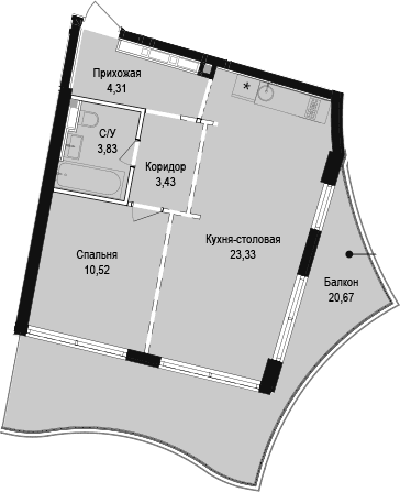 1-комн., 45.42 м²
