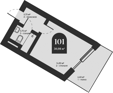 Студия, 24.3 м²