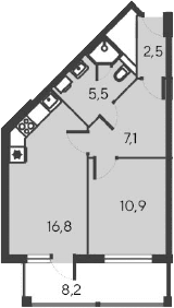 2-комн., 42.8 м²