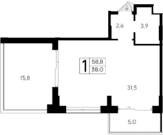 Студия, 38 м²