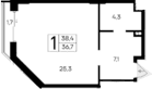Студия, 36.7 м²