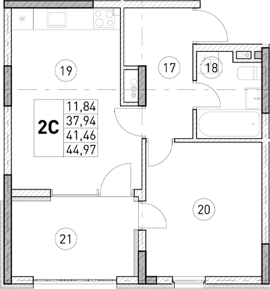 1-комн., 34.43 м²