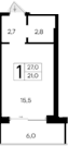 Студия, 21 м²