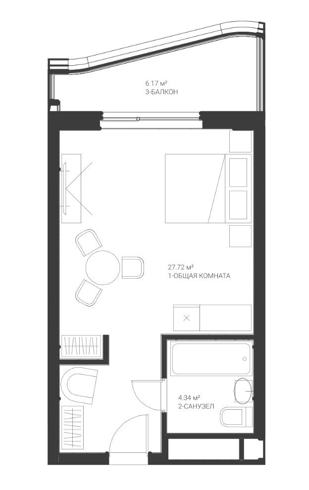 Студия, 32.06 м²