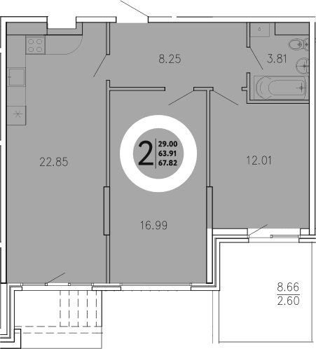 2-комн., 65.22 м²