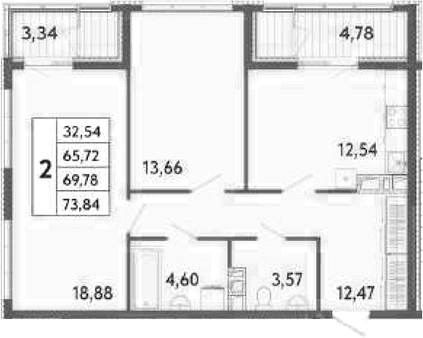 2-комн., 65.72 м²
