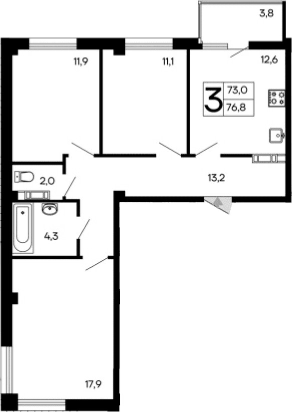3-комн., 73 м²