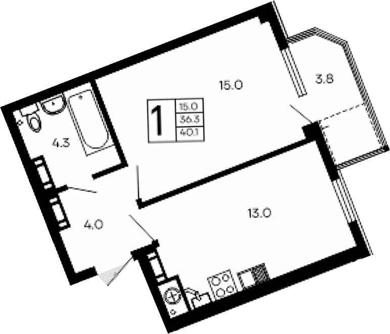 1-комн., 36.3 м²
