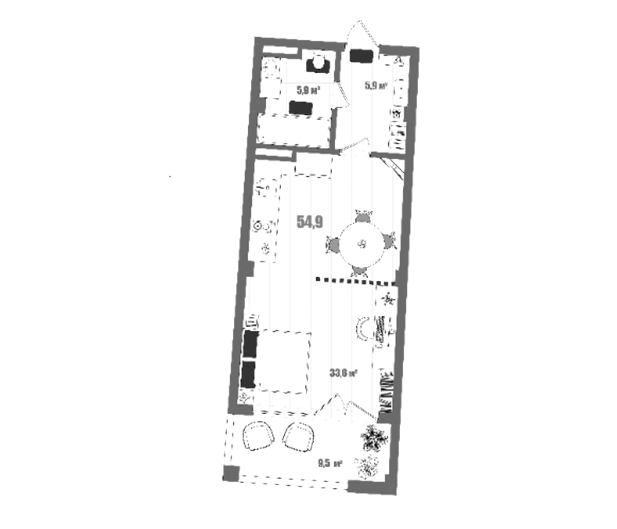 Студия, 45.4 м²