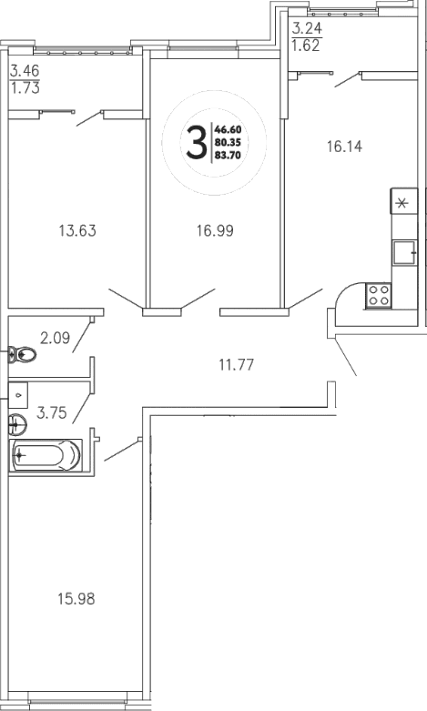 3-комн., 80.35 м²