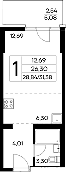 Студия, 28.84 м²