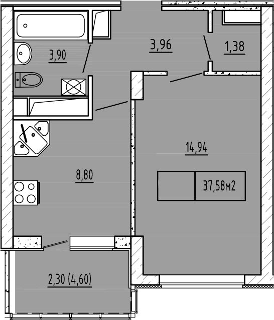 1-комн., 32.98 м²